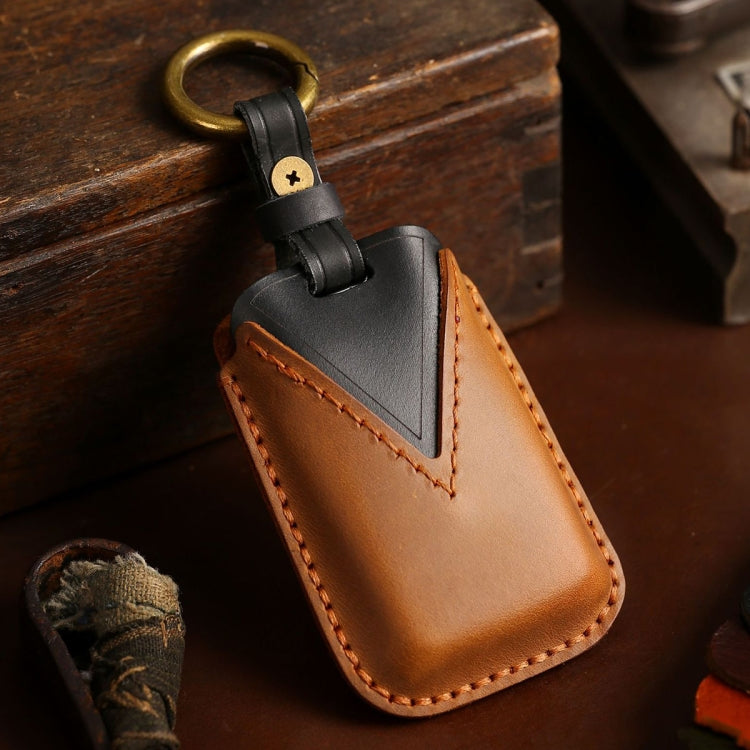 For Land Rover Car Cowhide Leather Key Protective Cover Key Case (Brown) - Car Key Cases by buy2fix | Online Shopping UK | buy2fix