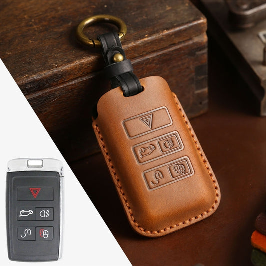 For Land Rover Car Cowhide Leather Key Protective Cover Key Case (Brown) - Car Key Cases by buy2fix | Online Shopping UK | buy2fix