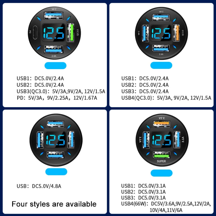 4 in 1 USB 66W Digital Display Car Super Fast Charger - Car Charger by buy2fix | Online Shopping UK | buy2fix