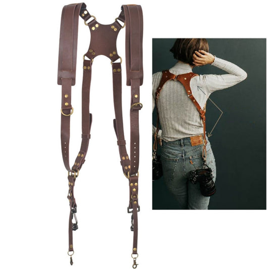 Quick Release Anti-Slip Dual Shoulder Leather Harness Camera Strap with Metal Hook for SLR / DSLR Cameras(Brown) - Camera Strap by buy2fix | Online Shopping UK | buy2fix