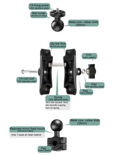 1/4 inch Screw 25mm Ball Head Motorcycle Fixed Mount Holder with Tripod Adapter & Screw for GoPro, Insta360, DJI and Other Action Cameras(Black) - Bicycle Handlebar Mount by buy2fix | Online Shopping UK | buy2fix