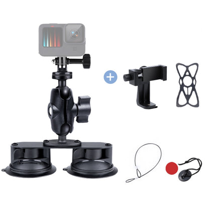 Dual Suction Cup Mount Holder with Tripod Adapter & Screw & Phone Clamp & Anti-lost Silicone Net for for GoPro, Insta360, DJI and Other Action Cameras, Smartphones(Black) - Holder by buy2fix | Online Shopping UK | buy2fix