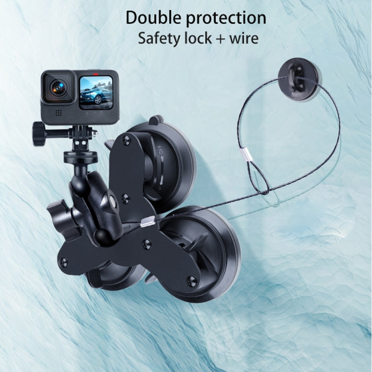 Dual Suction Cup Mount Holder with Tripod Adapter & Screw & Phone Clamp & Anti-lost Silicone Net for for GoPro, Insta360, DJI and Other Action Cameras, Smartphones(Black) - Holder by buy2fix | Online Shopping UK | buy2fix