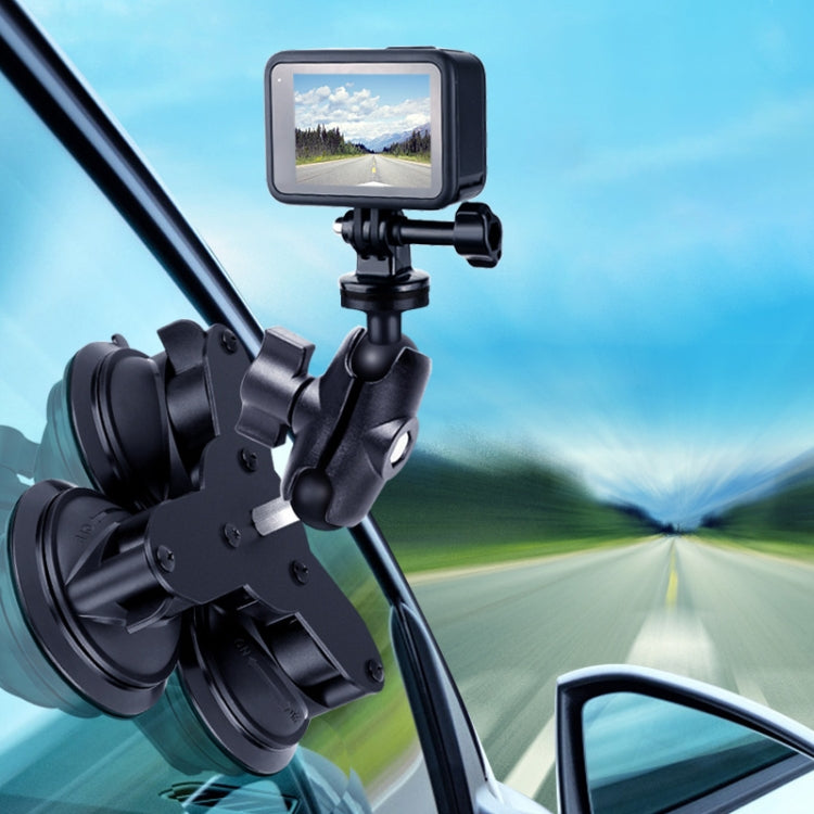 Dual Suction Cup Mount Holder with Tripod Adapter & Screw & Phone Clamp & Anti-lost Silicone Net for for GoPro, Insta360, DJI and Other Action Cameras, Smartphones(Black) - Holder by buy2fix | Online Shopping UK | buy2fix