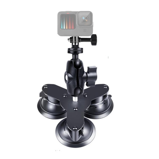 Triangle Suction Cup Mount Holder with Tripod Adapter & Screw & Phone Clamp & Anti-lost Silicone Net for for GoPro, Insta360, DJI and Other Action Cameras, Smartphones(Black) - Holder by buy2fix | Online Shopping UK | buy2fix