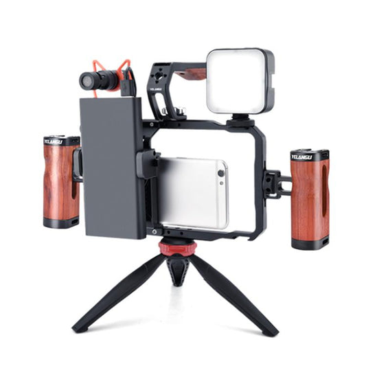 YELANGU LW101 Vlogging Live Broadcast LED Selfie Light Mic Smartphone Video Rig Handles Stabilizer Kits - Camera Cage by YELANGU | Online Shopping UK | buy2fix