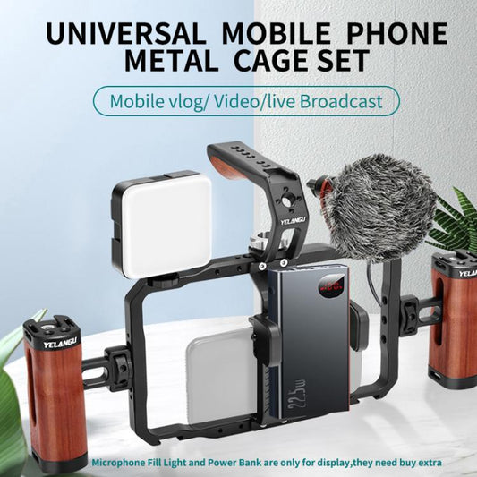 YELANGU LW101 Vlogging Live Broadcast LED Selfie Light Mic Smartphone Video Rig Handles Stabilizer Kits - Camera Cage by YELANGU | Online Shopping UK | buy2fix