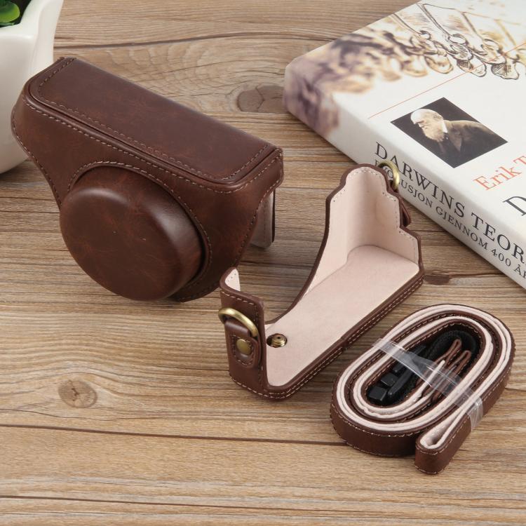 For Sony ZV-1F Vlog Camera Full Body Leather Camera Case Bag with Strap (Coffee) by buy2fix