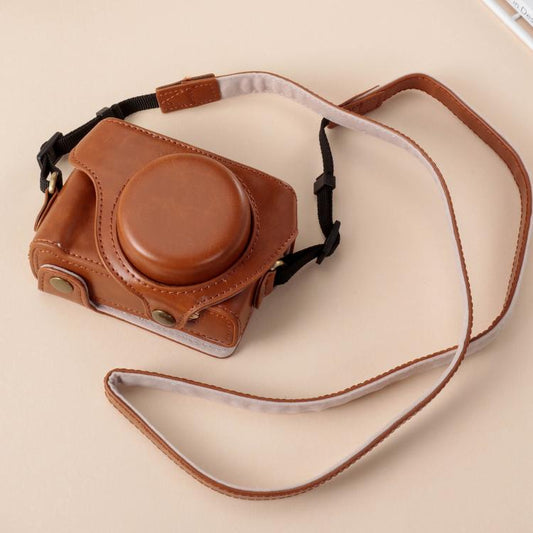 For Sony ZV-1F Vlog Camera Full Body Leather Camera Case Bag with Strap (Brown) - Leather Bag by buy2fix | Online Shopping UK | buy2fix