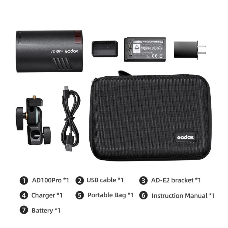 Godox AD100Pro 100Ws Pocket Flash Outdoor Speedlite Light &#8203;Kits (Black) - Shoe Mount Flashes by Godox | Online Shopping UK | buy2fix