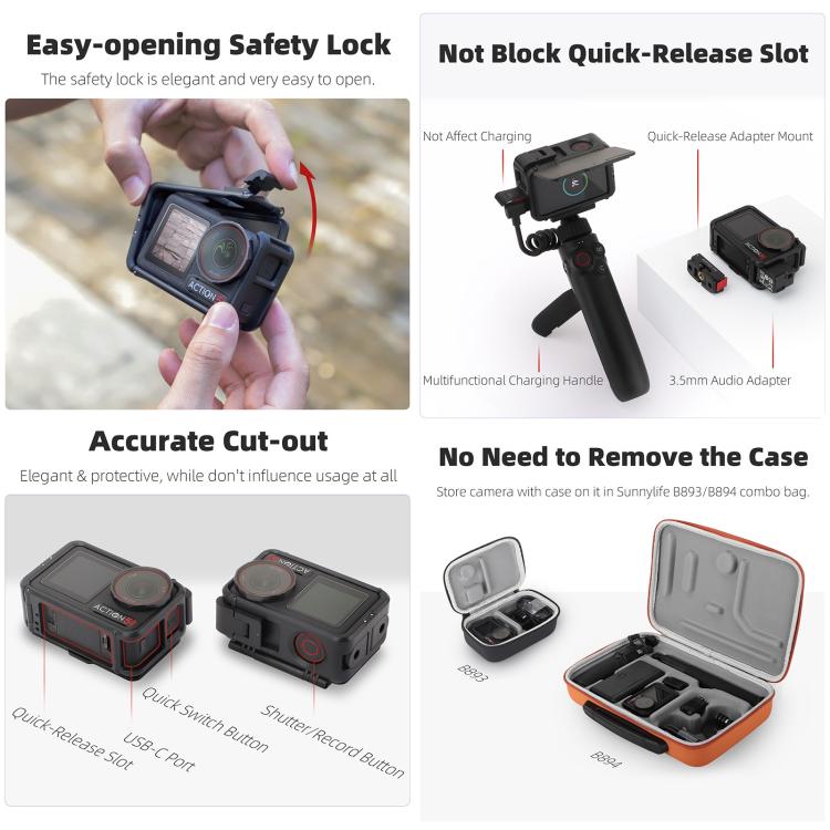 For DJI Osmo Action 5 Pro / 4 / 3 Sunnylife Protective Case Frame Mount Adapter Sun Hood Housing Case (Black) - Protection Frame by Sunnylife | Online Shopping UK | buy2fix