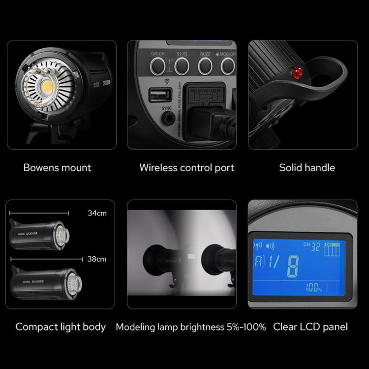 Godox SK300II-V Studio Flash Photo Light 300Ws Bowens Mount Monolight Light (US Plug) - Shoe Mount Flashes by Godox | Online Shopping UK | buy2fix