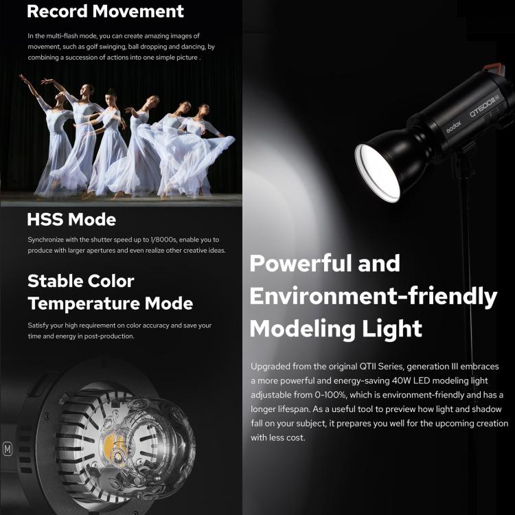 Godox QT1200III Quicker Studio Flash Light 1200Ws Bowens Mount High Speed Flash (EU Plug) - Shoe Mount Flashes by Godox | Online Shopping UK | buy2fix