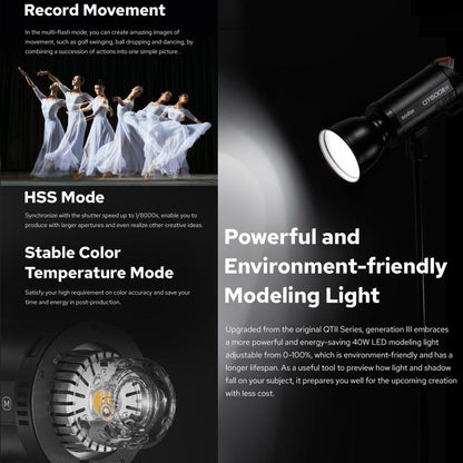 Godox QT1200III Quicker Studio Flash Light 1200Ws Bowens Mount High Speed Flash (EU Plug) - Shoe Mount Flashes by Godox | Online Shopping UK | buy2fix