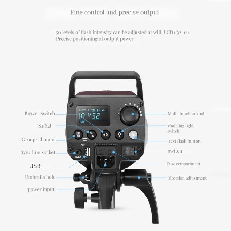 Godox MS200-V Studio Flash Light 200Ws Bowens Mount Strobe Light with Lamp Cover (EU Plug) - Shoe Mount Flashes by Godox | Online Shopping UK | buy2fix