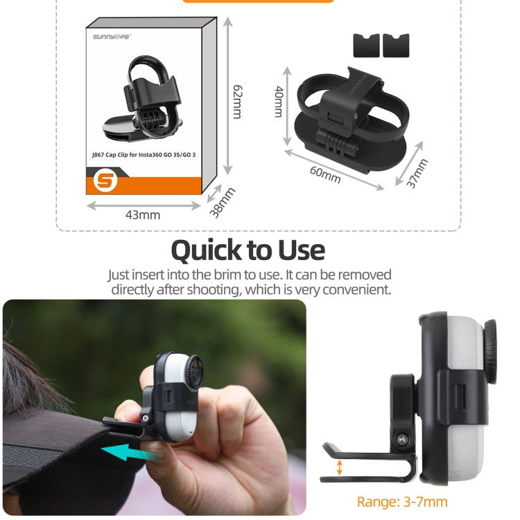 For Insta360 GO3 / GO 3S Sunnylife Baseball Hat Clip Mount Baseball Cap Clamp Quick Release Mount Camera POV Vlog Holder (Black) by Sunnylife