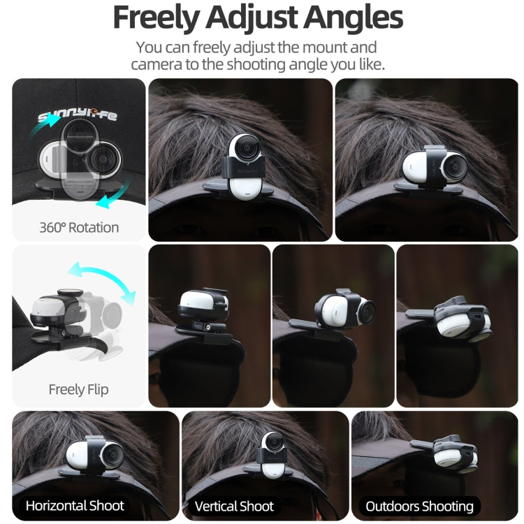For Insta360 GO3 / GO 3S Sunnylife Baseball Hat Clip Mount Baseball Cap Clamp Quick Release Mount Camera POV Vlog Holder (Black) by Sunnylife