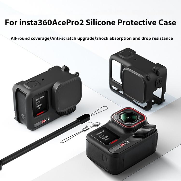 For Insta360 Ace Pro 2 Silicone Protective Case with Wrist Strap & Lens Cover (Black) - Case & Bags by buy2fix | Online Shopping UK | buy2fix