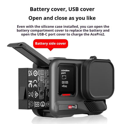 For Insta360 Ace Pro 2 Silicone Protective Case with Wrist Strap & Lens Cover (Black) - Case & Bags by buy2fix | Online Shopping UK | buy2fix