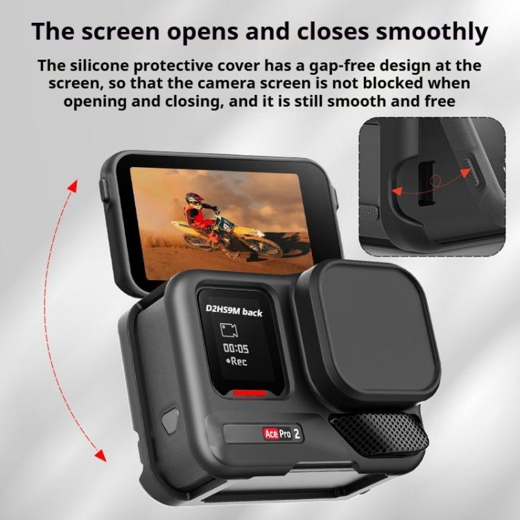 For Insta360 Ace Pro 2 Silicone Protective Case with Wrist Strap & Lens Cover (Black) - Case & Bags by buy2fix | Online Shopping UK | buy2fix