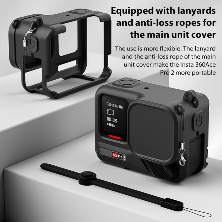 For Insta360 Ace Pro 2 Silicone Protective Case with Wrist Strap & Lens Cover (Black) - Case & Bags by buy2fix | Online Shopping UK | buy2fix