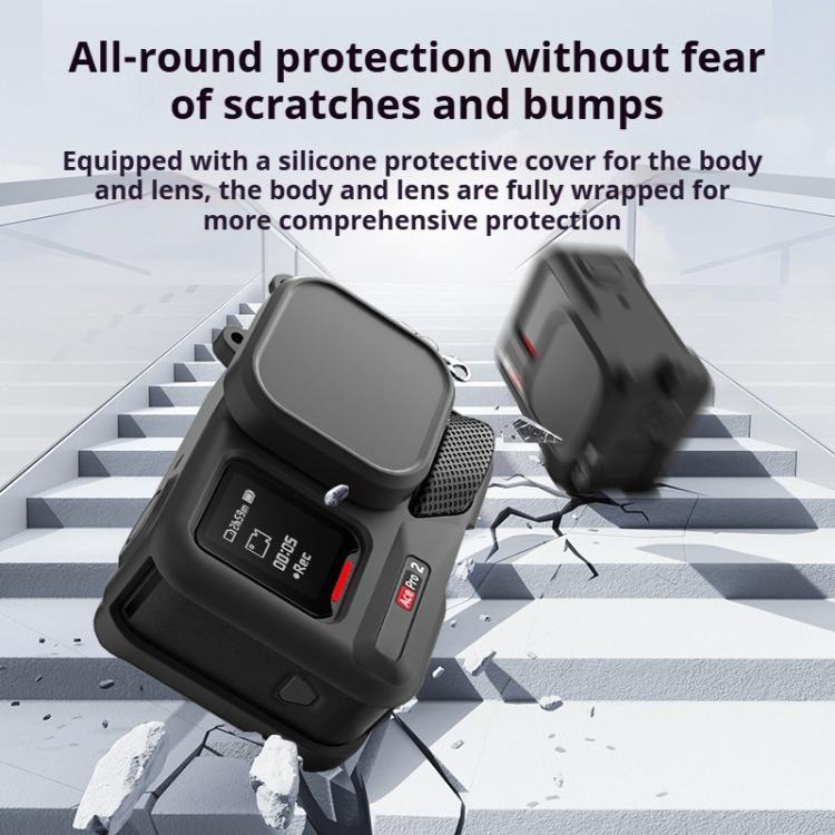 For Insta360 Ace Pro 2 Silicone Protective Case with Wrist Strap & Lens Cover (Black) - Case & Bags by buy2fix | Online Shopping UK | buy2fix