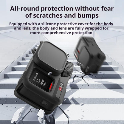 For Insta360 Ace Pro 2 Silicone Protective Case with Wrist Strap & Lens Cover (Black) - Case & Bags by buy2fix | Online Shopping UK | buy2fix