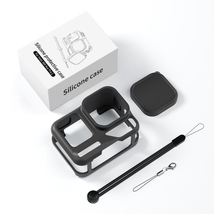 For Insta360 Ace Pro 2 Silicone Protective Case with Wrist Strap & Lens Cover (Black) - Case & Bags by buy2fix | Online Shopping UK | buy2fix