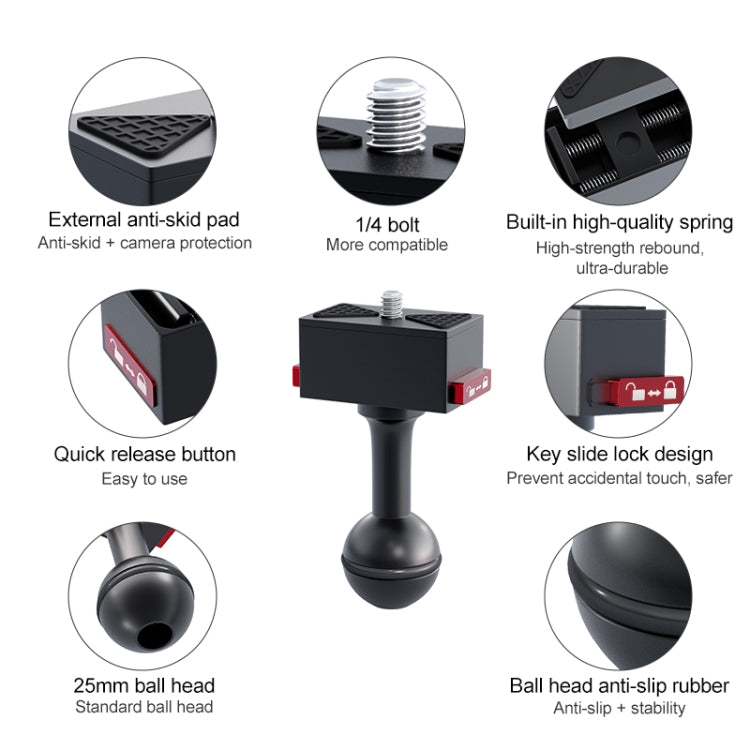 25mm Headball Metal Quick Release Base Adapter for GoPro, Insta360, DJI and Other Action Cameras (Black) by buy2fix