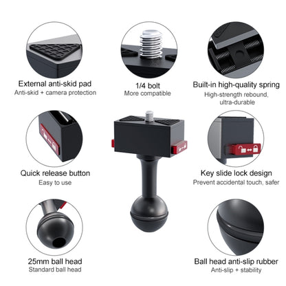 25mm Headball Metal Quick Release Base Adapter for GoPro, Insta360, DJI and Other Action Cameras (Black) by buy2fix