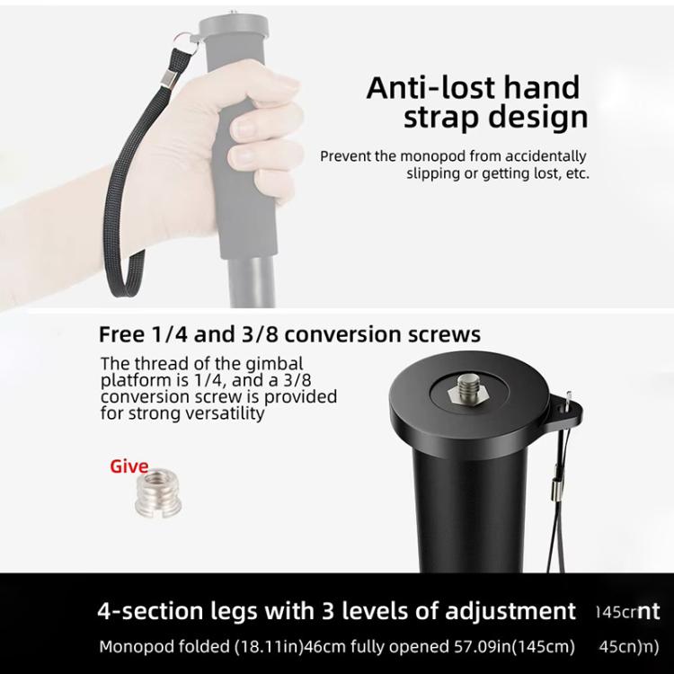 BEXIN P294B Portable Travel Outdoor DSLR Camera Aluminum Alloy Monopod Holder (Black) - Monopods by BEXIN | Online Shopping UK | buy2fix