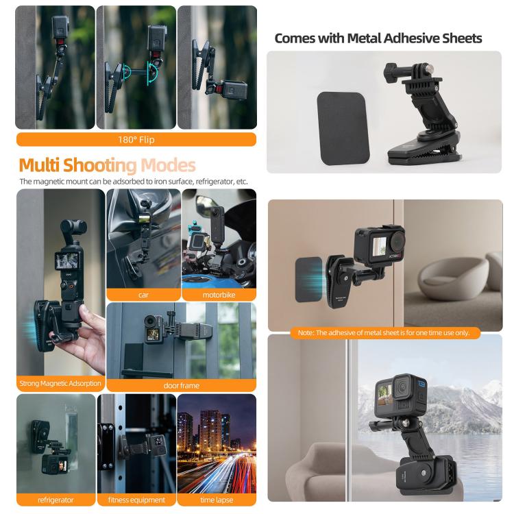 Sunnylife Stretchable Backpack Clip Rotatable Magnetic Mount Action Camera Holder Vlog Mount (Black) - Backpack Clip by Sunnylife | Online Shopping UK | buy2fix