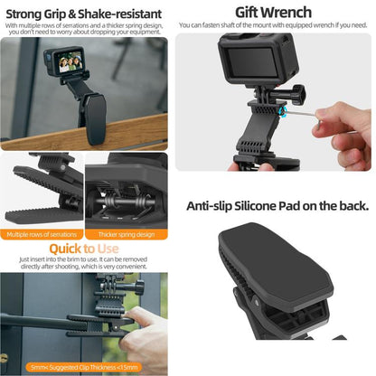 Sunnylife Stretchable Backpack Clip Rotatable Magnetic Mount Action Camera Holder Vlog Mount (Black) - Backpack Clip by Sunnylife | Online Shopping UK | buy2fix