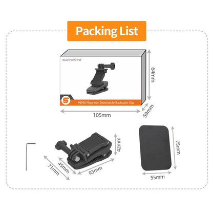 Sunnylife Stretchable Backpack Clip Rotatable Magnetic Mount Action Camera Holder Vlog Mount (Black) - Backpack Clip by Sunnylife | Online Shopping UK | buy2fix