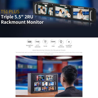 FEELWORLD T51 PLUS Triple 5.5 inch 2RU Rackmount Monitor Full HD 3G-SDI 4KHDMI AV Monitor (US Plug) - On-camera Monitors by FEELWORLD | Online Shopping UK | buy2fix