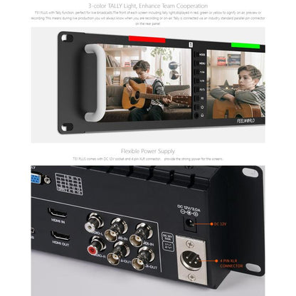 FEELWORLD T51 PLUS Triple 5.5 inch 2RU Rackmount Monitor Full HD 3G-SDI 4KHDMI AV Monitor (EU Plug) - On-camera Monitors by FEELWORLD | Online Shopping UK | buy2fix