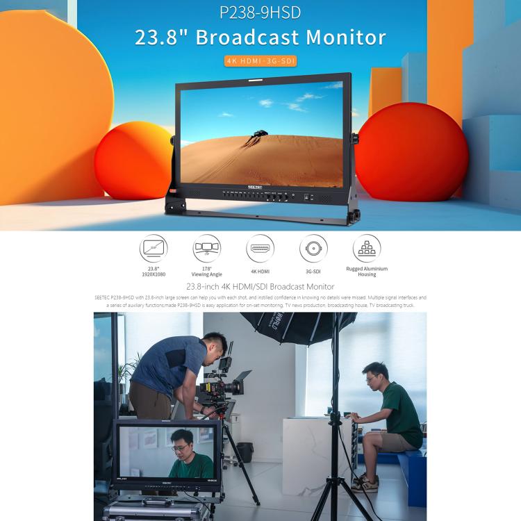 SEETEC P238-9HSD 23.8 inch 3G-SDI 4K HDMI Pro Broadcast LCD Monitor IPS Full HD 1920x1080 Monitor (UK Plug) - On-camera Monitors by SEETEC | Online Shopping UK | buy2fix