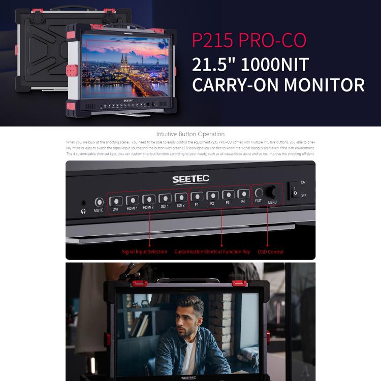 SEETEC P215 PRO-CO 21.5 inch 1000nit High Bright Portable Protective Broadcast Monitor Full HD 1920x1080 Monitor (UK Plug) - On-camera Monitors by SEETEC | Online Shopping UK | buy2fix