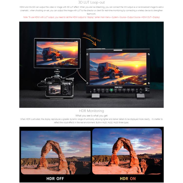 FEELWORLD S10 10.1 inch 12G SDI HDMI2.0 Camera Field Monitor High Brightness 1200nit Touchscreen Monitor (Black) - On-camera Monitors by FEELWORLD | Online Shopping UK | buy2fix