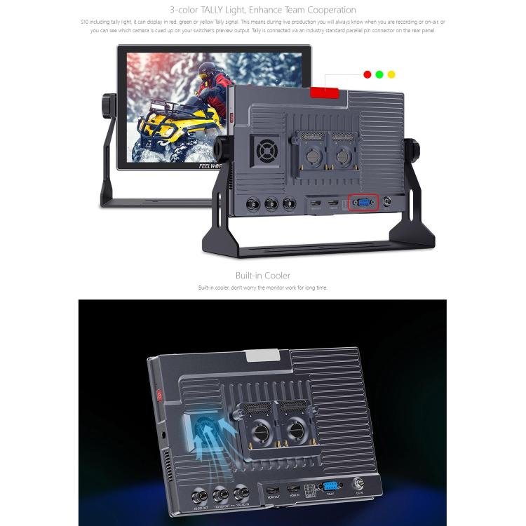 FEELWORLD S10 10.1 inch 12G SDI HDMI2.0 Camera Field Monitor High Brightness 1200nit Touchscreen Monitor (Black) - On-camera Monitors by FEELWORLD | Online Shopping UK | buy2fix