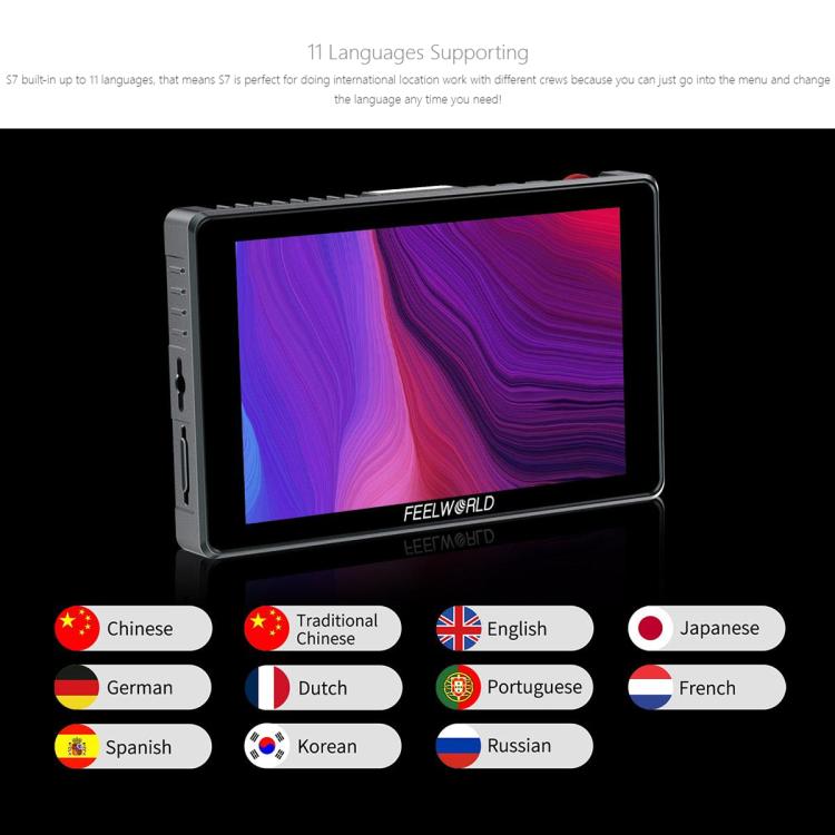 FEELWORLD S7 7 inch 12G SDI HDMI2.0 Camera Field Monitor High Brightness1600nit Touchscreen Monitor (Black) - On-camera Monitors by FEELWORLD | Online Shopping UK | buy2fix