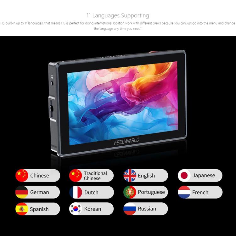 FEELWORLD H5 5.5 inch 12G SDI HDMI 2.0 Camera Field Monitor High Brightness 1200nit Touchscreen Monitor (Black) - On-camera Monitors by FEELWORLD | Online Shopping UK | buy2fix