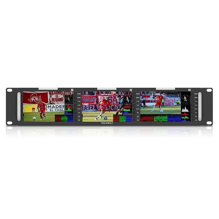 FEELWORLD T51 PLUS-H Triple 5.5 inch 2RU Rackmount Monitor Full HD 4K HDMI SDI AV Monitor (EU Plug) - On-camera Monitors by FEELWORLD | Online Shopping UK | buy2fix