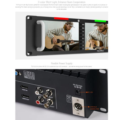 FEELWORLD T51 PLUS-H Triple 5.5 inch 2RU Rackmount Monitor Full HD 4K HDMI SDI AV Monitor (EU Plug) - On-camera Monitors by FEELWORLD | Online Shopping UK | buy2fix
