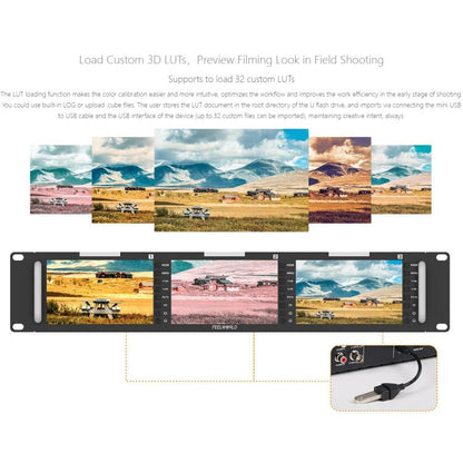 FEELWORLD T51 PLUS-H Triple 5.5 inch 2RU Rackmount Monitor Full HD 4K HDMI SDI AV Monitor (EU Plug) - On-camera Monitors by FEELWORLD | Online Shopping UK | buy2fix