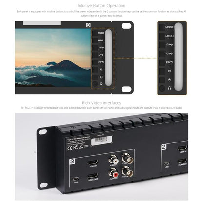 FEELWORLD T51 PLUS-H Triple 5.5 inch 2RU Rackmount Monitor Full HD 4K HDMI SDI AV Monitor (EU Plug) - On-camera Monitors by FEELWORLD | Online Shopping UK | buy2fix