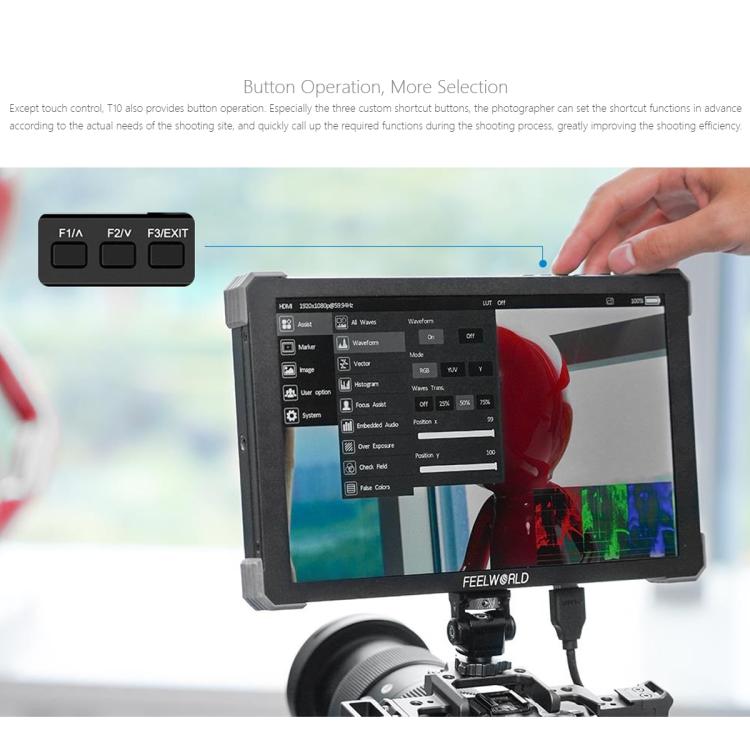 FEELWORLD T10 10.1 inch Aluminium DSLR Camera Field Monitor Touch Screen 4K HDMI Monitor (Black) - On-camera Monitors by FEELWORLD | Online Shopping UK | buy2fix