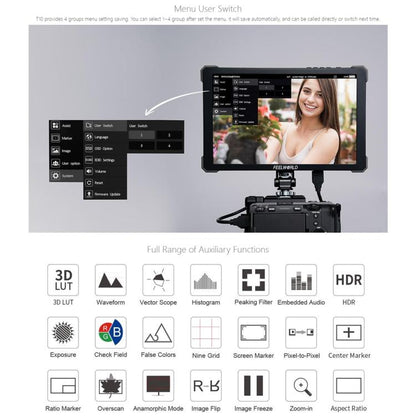 FEELWORLD T10 10.1 inch Aluminium DSLR Camera Field Monitor Touch Screen 4K HDMI Monitor (Black) - On-camera Monitors by FEELWORLD | Online Shopping UK | buy2fix