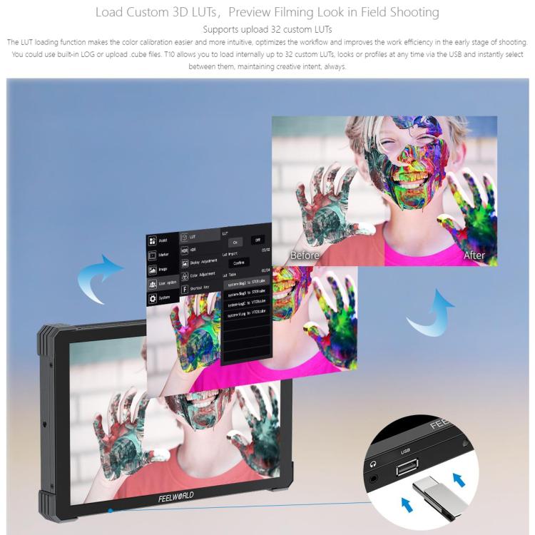 FEELWORLD T10 10.1 inch Aluminium DSLR Camera Field Monitor Touch Screen 4K HDMI Monitor (Black) - On-camera Monitors by FEELWORLD | Online Shopping UK | buy2fix