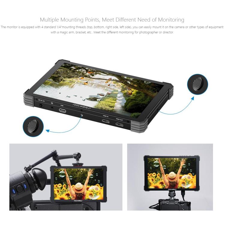 FEELWORLD T10 10.1 inch Aluminium DSLR Camera Field Monitor Touch Screen 4K HDMI Monitor (Black) - On-camera Monitors by FEELWORLD | Online Shopping UK | buy2fix